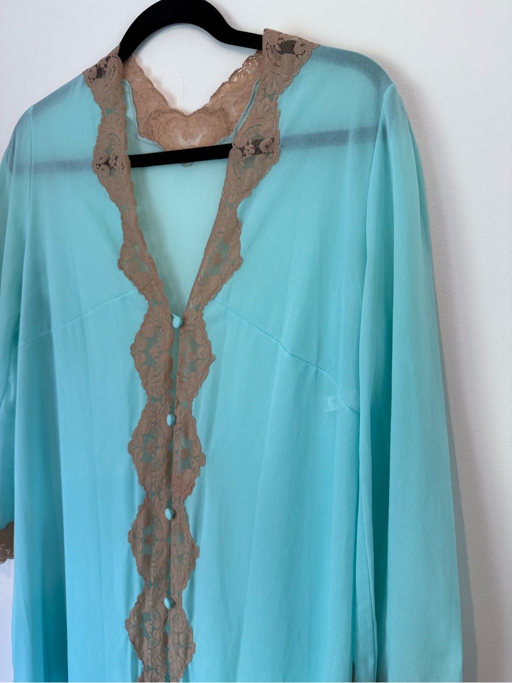 Vintage Emilio Pucci Aqua Nightgown and Robe Set with Tan Lace - Picture 7 of 16